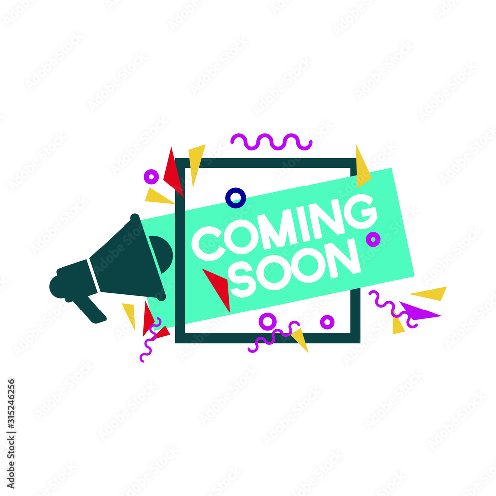 Poster modern vector illustration banner ribbon coming soon. web element. isolated on white background.