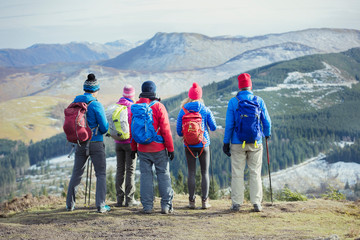 Family hiking on mountain