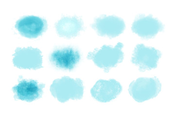 Fototapeta na wymiar Set of blue watercolor brush stroke isolated on white background.