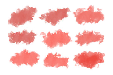 Collection of abstract orange and red watercolor brush stroke isolated on white background.