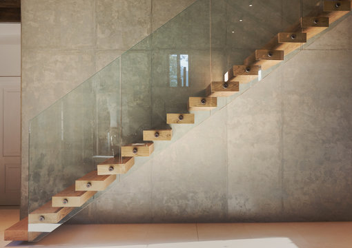 Home showcase interior modern floating wooden staircase