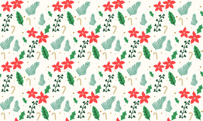 Beautiful Christmas red flower art, with leaf and floral seamless pattern design.
