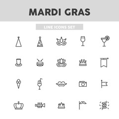 Mardi Gras simple set line icons. Vector illustration symbol elements for web design..