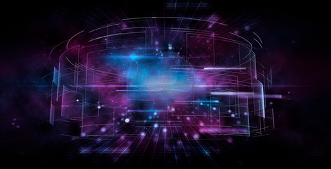 CGI futuristic virtual reality simulator glasses