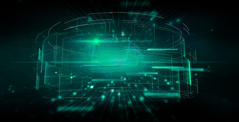 CGI futuristic virtual reality simulator glasses