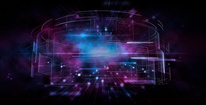 CGI futuristic virtual reality simulator glasses