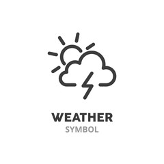 Weather thin line icon, sun with cloud and thunder. Vector illustration symbol elements for web design.