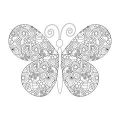 Butterfly in the style of a collage , isolated black outline white background, coloring vector
