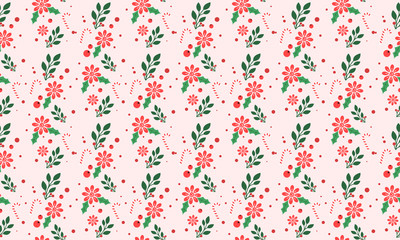 Beautiful Christmas red flower art, with leaf and floral seamless pattern design.