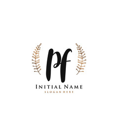 PF  Initial handwriting logo vector