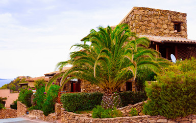 Scenery with House and cottages at Capo Coda Cavallo, San Teodoro in Olbia-Tempio province,...