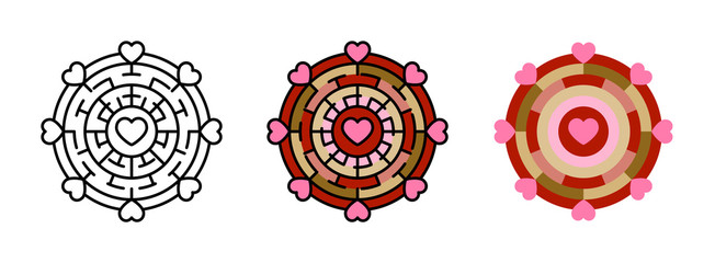heart mandala icon set isolated on white background for web design,Valentine day concept
