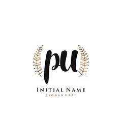 PU  Initial handwriting logo vector