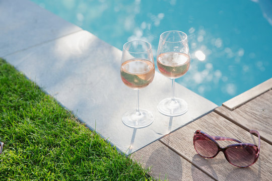 Rose wine at poolside