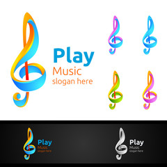 Naklejka premium Abstract Music Logo with Note and Play Concept