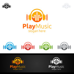 Abstract Music Logo with Note and Play Concept
