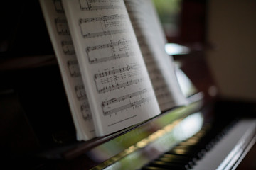 Sheet music open on piano