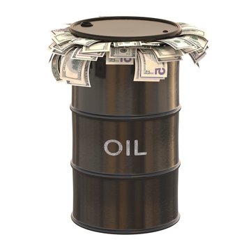 Oil barrel with US dollars, illustration