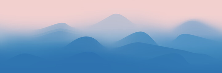 Fototapeta na wymiar Abstract vector background. Imitation of a mountain landscape, hills in the fog, the color of dawn. Gradient mesh, EPS10.