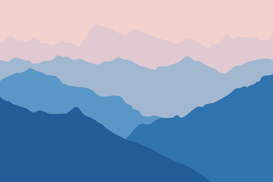 Fantasy on the dawn in the mountains, vector illustration