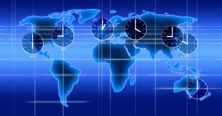 World map illustration with time zones