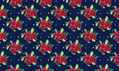 Fototapeta na wymiar Unique Christmas floral pattern background, with beautiful leaf and red flower design.