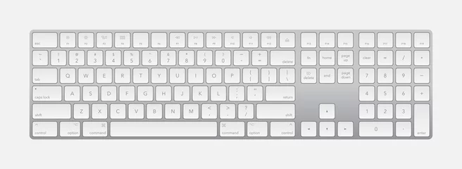 Fotobehang Modern silver laptop bluetooth keyboard isolated on white. Minimalistic keyboard with black buttons. Vector illustration © boxerx