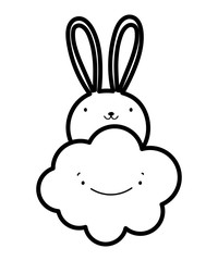 cute rabbit face cartoon cloud thick line