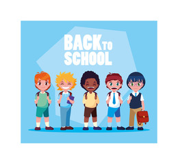 student boys with back to school label, back to school