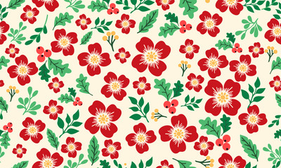 Elegant Christmas floral pattern background, with beautiful leaf flower drawing.