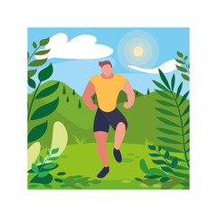 Obraz na płótnie Canvas man outdoors exercising with background landscape
