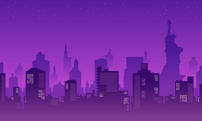 Fototapeta premium City Silhouette of Liberty Statue in the night