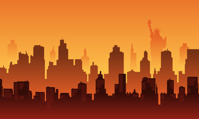 Fototapeta na wymiar Town of Liberty City Silhouette in afternoon