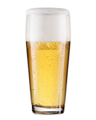 glass of beer with foam isolated on white