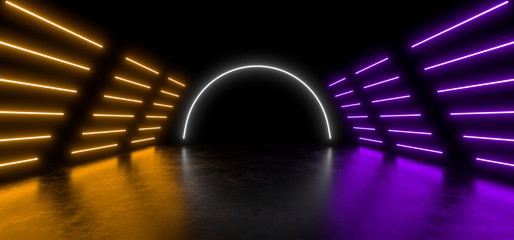 Beautiful composition of colored neon lights on a black background. 3d rendering image.