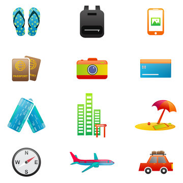 vector colorful travel icons set