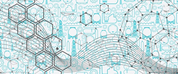 Energy and Power icons set. Design concept of natural gas industry. Technology, chemistry and science banner design template. Molecule and communication pattern. Connected lines with dots.