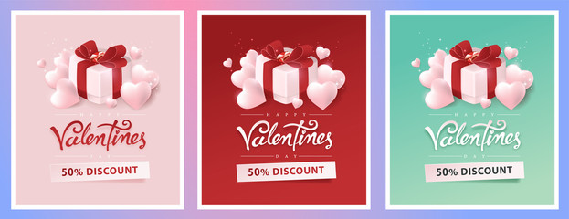 Fototapeta na wymiar Valentines day sale background with gift. Vector illustration.banners.Wallpaper.flyers, invitation, posters, brochure, voucher discount.