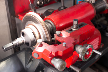 Brake pad machine The mechanic is working