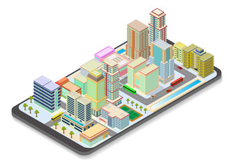 vector isometric city map on smart phone