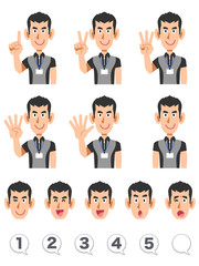 Fototapeta premium 指で数字を数えるフィットネスクラブのインストラクターの男性 表情と数字のセット