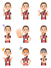 フィットネスクラブのインストラクターの女性の上半身　9種類のポーズのセット