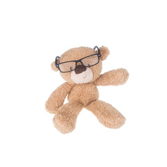 Toy or Teddy bear wearing glasses with concept new.