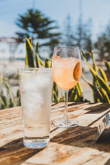 iced drinks in front of the beach