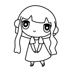 kids, cute little girl anime cartoon character thick line