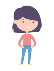 young woman character cartoon on white background