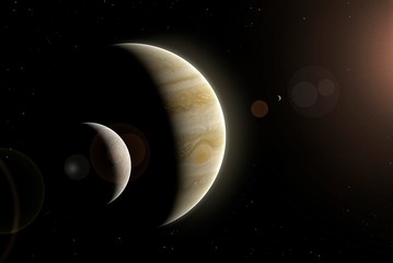 Artwork of Europa, Io and Jupiter