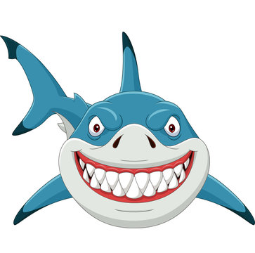 Cartoon angry shark isolated on white background