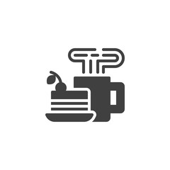 Cup of tea and cake vector icon. filled flat sign for mobile concept and web design. Piece of cake and coffee mug glyph icon. Coffee shop symbol, logo illustration. Vector graphics