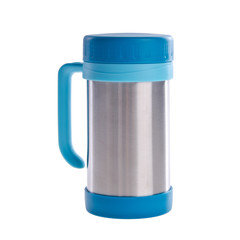 Thermo or Thermo flask from stainless steel on background new.